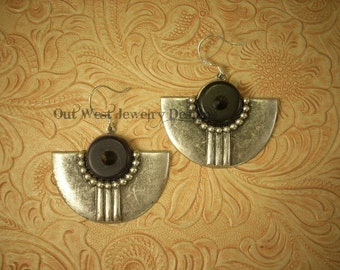 Rodeo Cowgirl Southwest Style Black Howlite Turquoise and Crystal Earrings