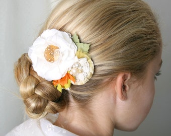 Bridal Hair Piece, Bride Hairpiece, Bride Barrette, Wedding Floral Hairpiece, Fabric Flower for Hair