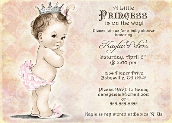 Vintage Baby Shower Invitation For Girl Princess Crown