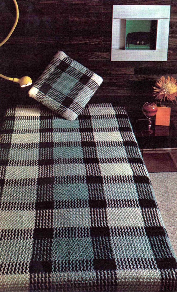 Vintage Crochet Pattern PDF 249 Tartan Plaid Bedspread Cushion Cover