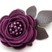 Purple flower hair clip fascinator, leather rose, green leaves, glass pearls. Woodland wedding 3 year anniversary gift