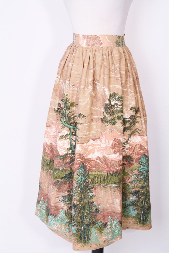 1950s Novelty Cotton Circle Skirt with Landscape Forest