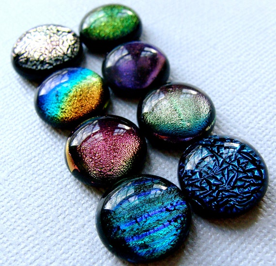 Dichroic Glass Cabochons 14 to 15 mm Multicolor Lot of 8