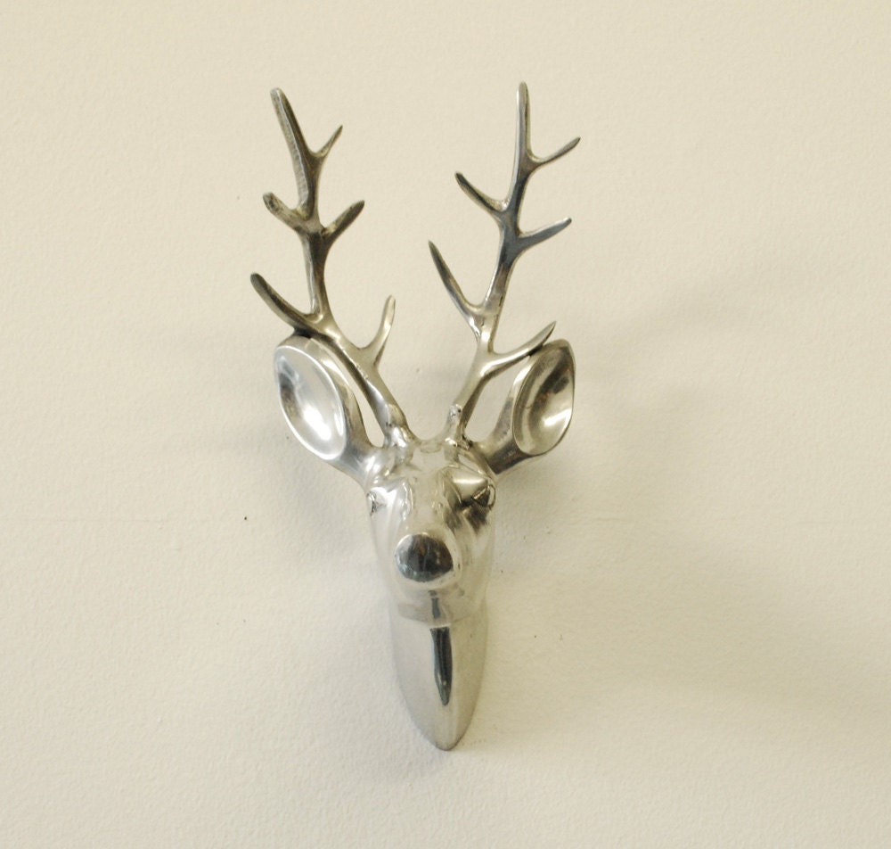 Silver Metal Deer Head Sculpture Wall Hanging