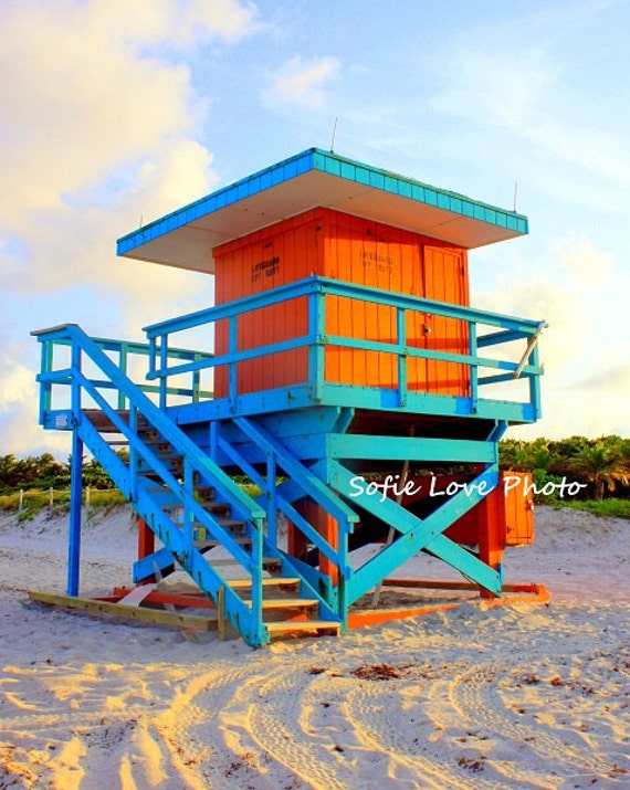 Orange and Blue Lifeguard house, Miami Beach FL 8 x 10 print