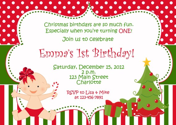 Items similar to First birthday Christmas party invitation - Christmas birthday invitation ...
