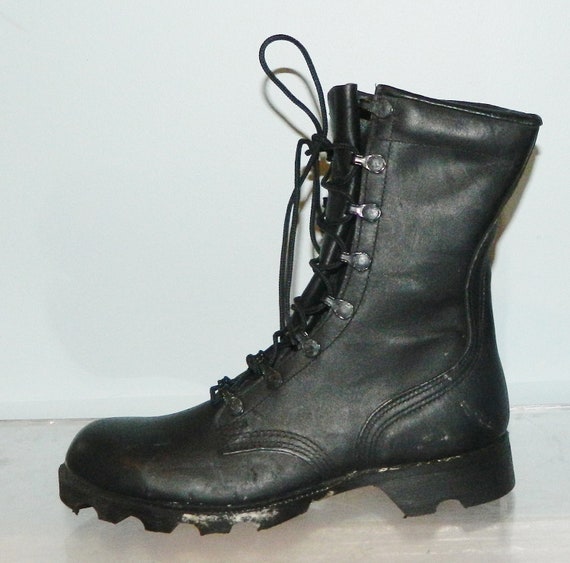 vintage 80s military combat jump steel toe boots black leather