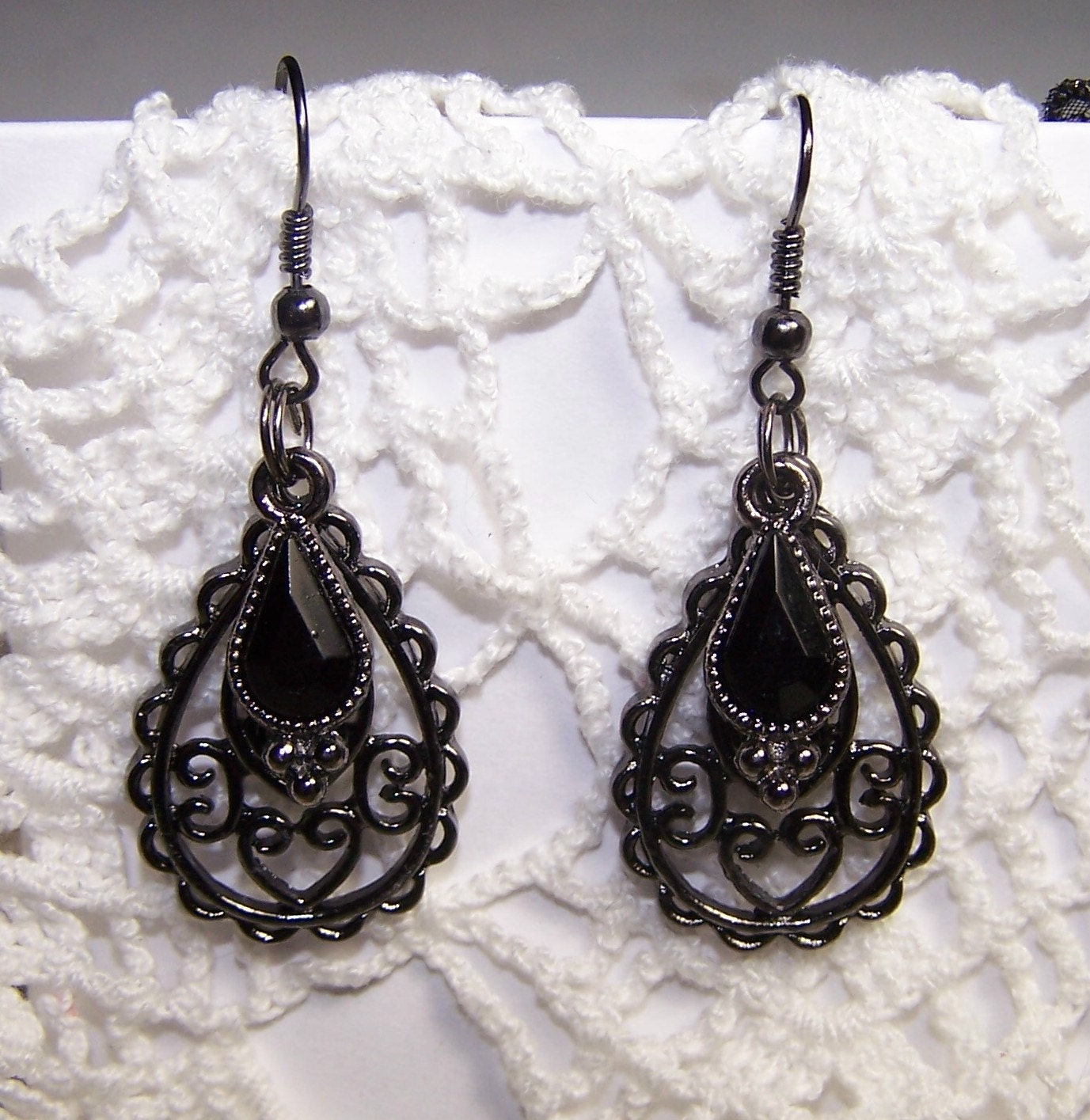 Gunmetal & Black Dangle Earrings Jewelry Steampunk Goth BOHO