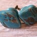 Set of 10 Aged Turquoise Blue Glazed Diamond Shaped Drawer Cabinet Pulls Rustic Cottage Cabin Look