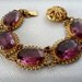 Faceted Oval Amethyst Lacy Gold tone Linky Bracelet