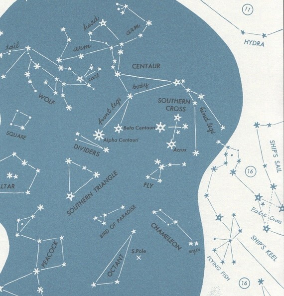 Vintage STAR map Astronomy star chart Southern cross star