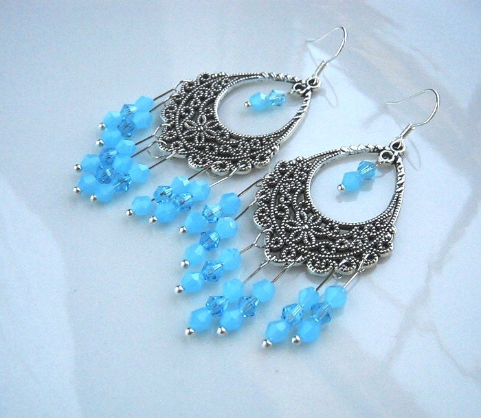 Blue Chandelier Earrings Blue Crystal Chandelier Earrings Blue