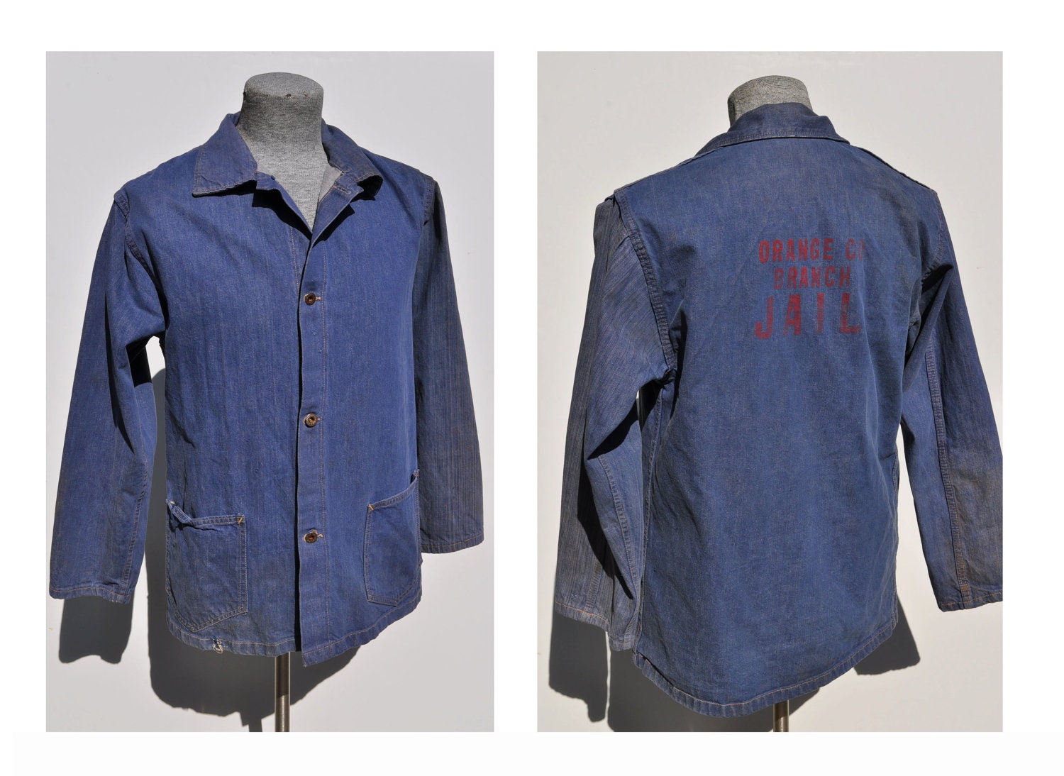 PRISON vintage denim jean orange COUNTY JAIL jacket coat