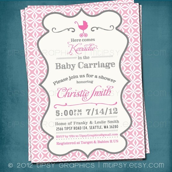 Baby Carriage. Modern Baby Shower Invite by Tipsy Graphics. Any colors and text. Il_570xn
