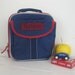 Boy's Lunch Box With Monogram Upcycled Pottery Barn (Fairfax) -- Navy With Red Trim