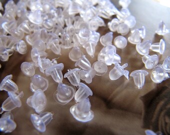 Earring Backs, Nuts, White Transparent Plastic, 200 Pieces, 4mm, Light Weight