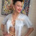 Top Blouse Bed Jacket Vintage 1930s 30s 1940s 40s S M L Pink and Blue Puff Sleeve Satin and Lace