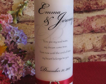 Heart and Ribbon Personalized Unity Candle 3 Piece Set - White with Wick