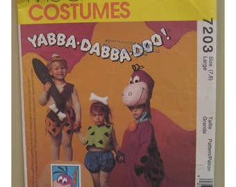 Flintstones Costume Pattern, Dino Dinosaur, Pebbles & Bam Bam, McCalls No. 7203 / 5555 UNCUT Child Size 7 8 (Chest 25-26"64-66cm)