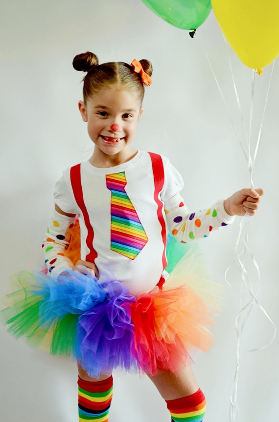 Girl's Clown Costume Rainbow Tie And Leg Warmers Shirt Or