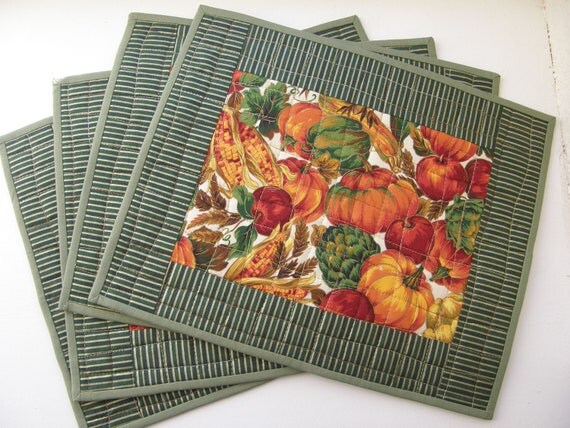 Quilted Autumn Thanksgiving Placemats Set of 4