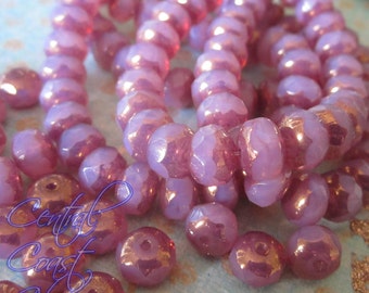 Blush - Czech Glass Bead Spacer Rondelle - 8mm x 6mm - 10pcs - Pink Rose Opalite Copper Brass Picasso - Central Coast Charms