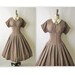 50's Striped Dress // Vintage 1950's Brown Striped Cotton Full Casual Mad Men Dress M