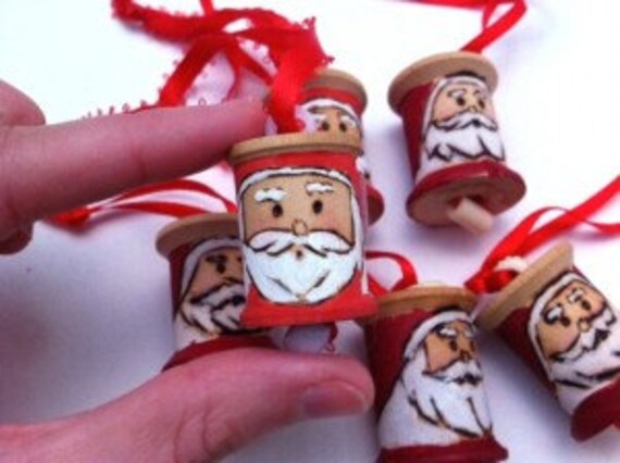 Santa Wooden Spool Ornament