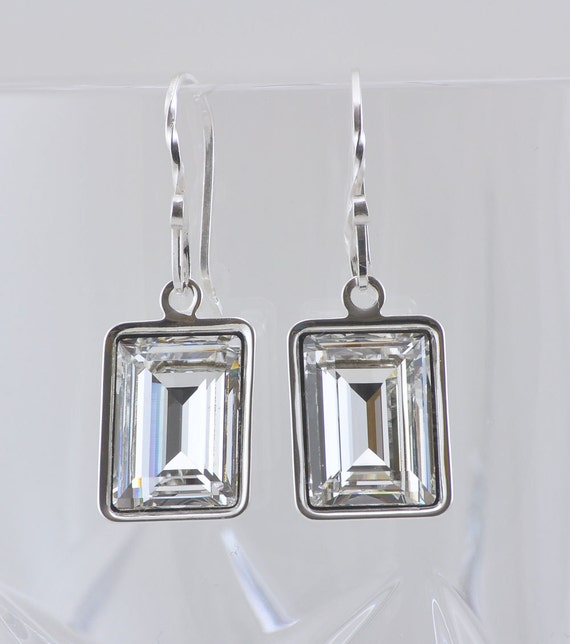 Clear Emerald Cut Swarovski Crystal Earrings by JAMJewelryShop