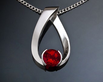 garnet necklace, red gemstone, Mozambique garnet, January birthstone, Argentium silver, modern necklace, silver necklace - 3470