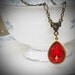 Ruby Pear Rhinestone Necklace,Poppy, Red, Art Deco, Brass