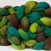 Green, turquoise, brown Polwarth/silk handpainted combed top (roving), 4 oz