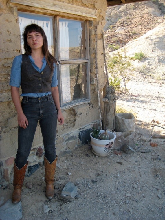 Items similar to The Terlingua Vest // Charcoal Denim vest with Brass Buttons on Etsy