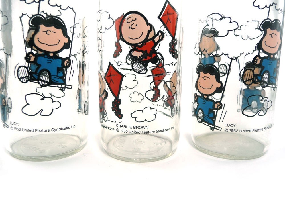 1950s Peanuts drinking glasses Lucy & Charlie Brown set of 3