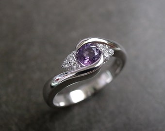 Diamond Wedding Engagement Ring with Amethyst Gemstone Purple Band Rings Women Jewelry Custom Made Jewellery Gift in 14K White Gold