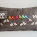 Sukan / Birds Linen Pillow Cover - 12x20 inch - Dirty Gray Beige Soft Brown Orange Red Blue Pink Green Blue