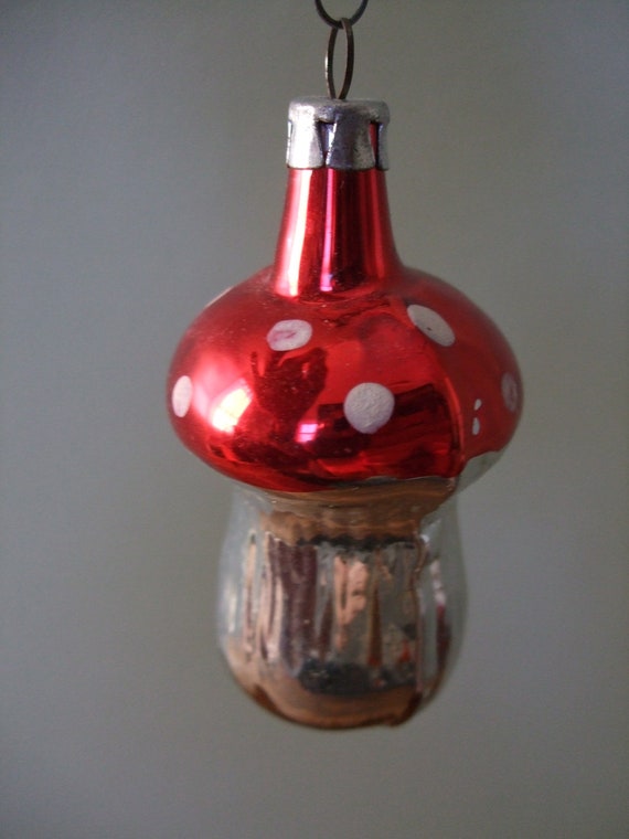 Vintage Glass Mushroom Christmas Ornament