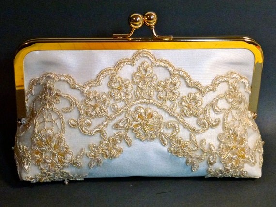 Items similar to Bridal Clutch Gold Princess Lace on Ivory Elegant ...