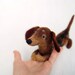 Toby - Dachshund, Small Art Puppet Lovely Dog , Felted Cute Stuffed Toy. brown orange. Special order for Jacqueline .