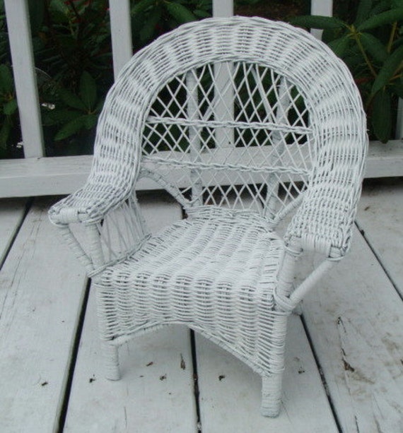 Vintage large White wicker doll chair
