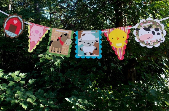 FARM Banner READY To SHiP 6 Barnyard ANiMALS barn pig cow horse chick lamb Gender Neutral Il_570xn