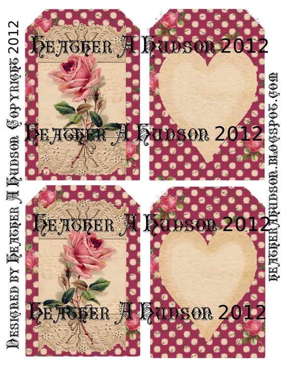 Shabby Vintage Burgundy Roses Digital Collage tags