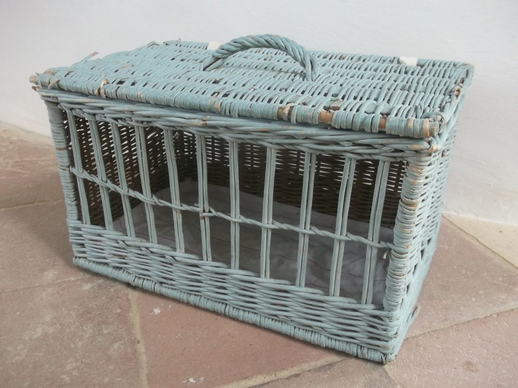 French Vintage Wicker Basket or Pet Carrier by cadeauxdecatherine