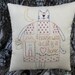 Primitive Cat Pillow Folk Art - Hand Embroidered Stitchery
