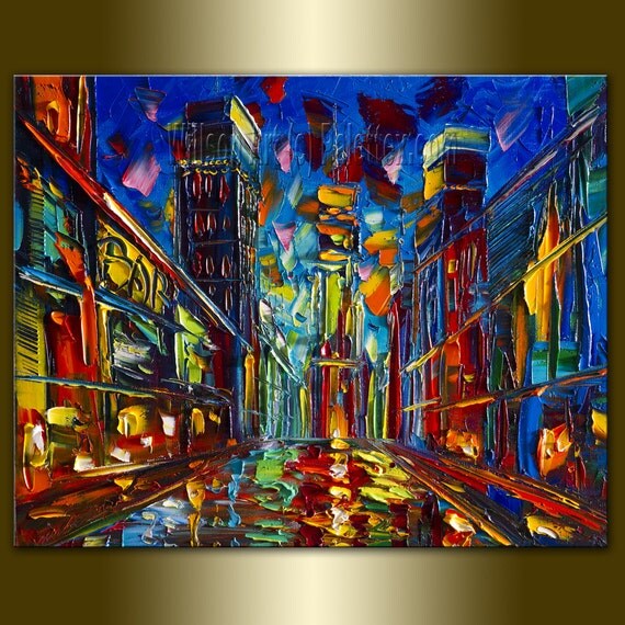 Original Cityscape Painting Oil on Canvas Palette Knife