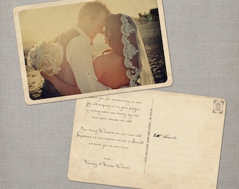 Rustic Vintage Wedding Thank You Card, 4x6, Wedding Thank You Card, the "Narissa"