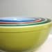 Vintage 1940s Pyrex Primary Mixing Bowl Set, Nesting Bowls, Yellow Green Red Blue, Colorful Retro Kitchen Decor, Instant Collection
