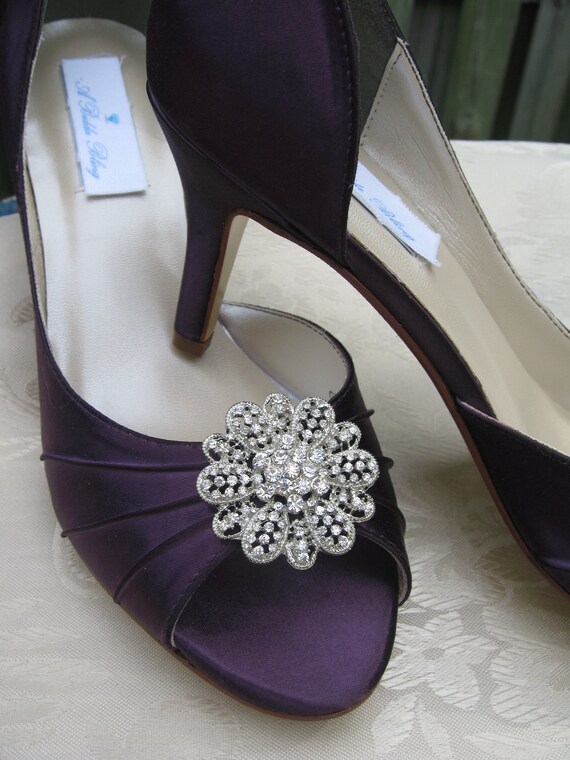 Purple Eggplant Bridal Shoes with Crystal by ABiddaBling on Etsy