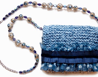 Sheer Sky purse with ruffles and beads