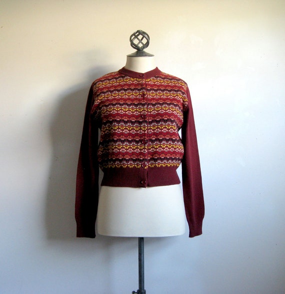  Colors of Benetton VIntage Sweater Crop Maroon Womens Cardigan Small